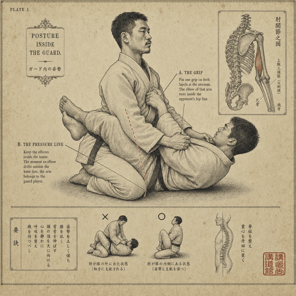 Engraved plate illustrating Posture Inside the Guard