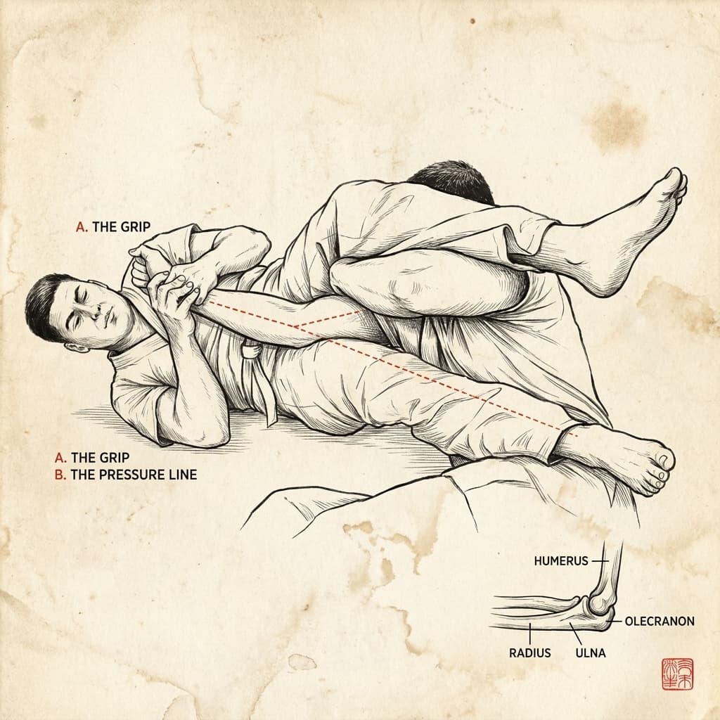 Engraved plate illustrating The Armbar from Mount