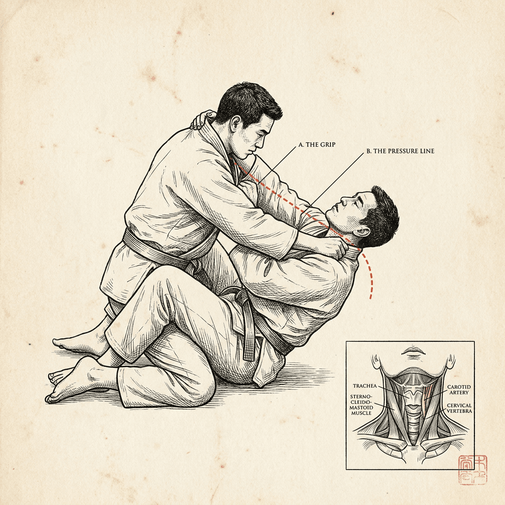 Engraved plate illustrating The Cross Collar Strangle