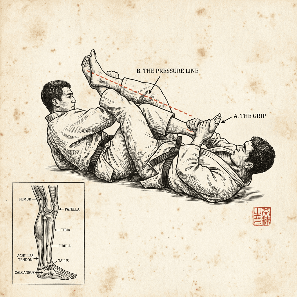 Engraved plate illustrating The Heel Hook, Inside Position